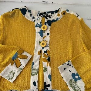 Veta Estonia Floral-Trim Yellow Knit Cardigan—Rare and Beautiful